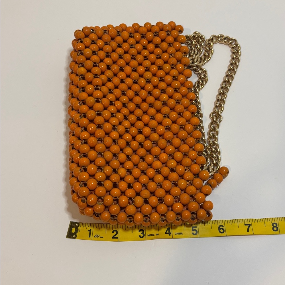 Vintage Jana Orange Wood Bead Gold Chain Purse Made in Japan - Picture 9 of 9